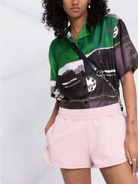Golden Goose Pink Motif Print Track Shorts Fleece Logo Shorts size Large